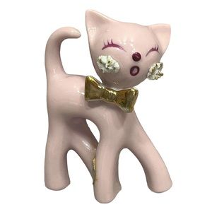 Vintage 1950’s Pink Porcelain Thames Spaghetti Cat w tag kitten gold Japan